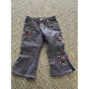 American girl 18 Inch Doll Jeans Dark Wash Floral Embroidered Flare Pants